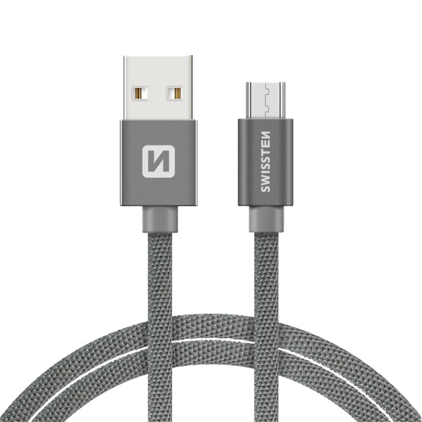 Kabel datový Swissten Textile USB / Micro USB 1.2 m stříbrný